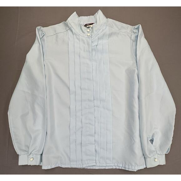 Vintage Rhapsody Womens Med70s Pleated Blouse Light Blue Blouse USA Made - Picture 1 of 9